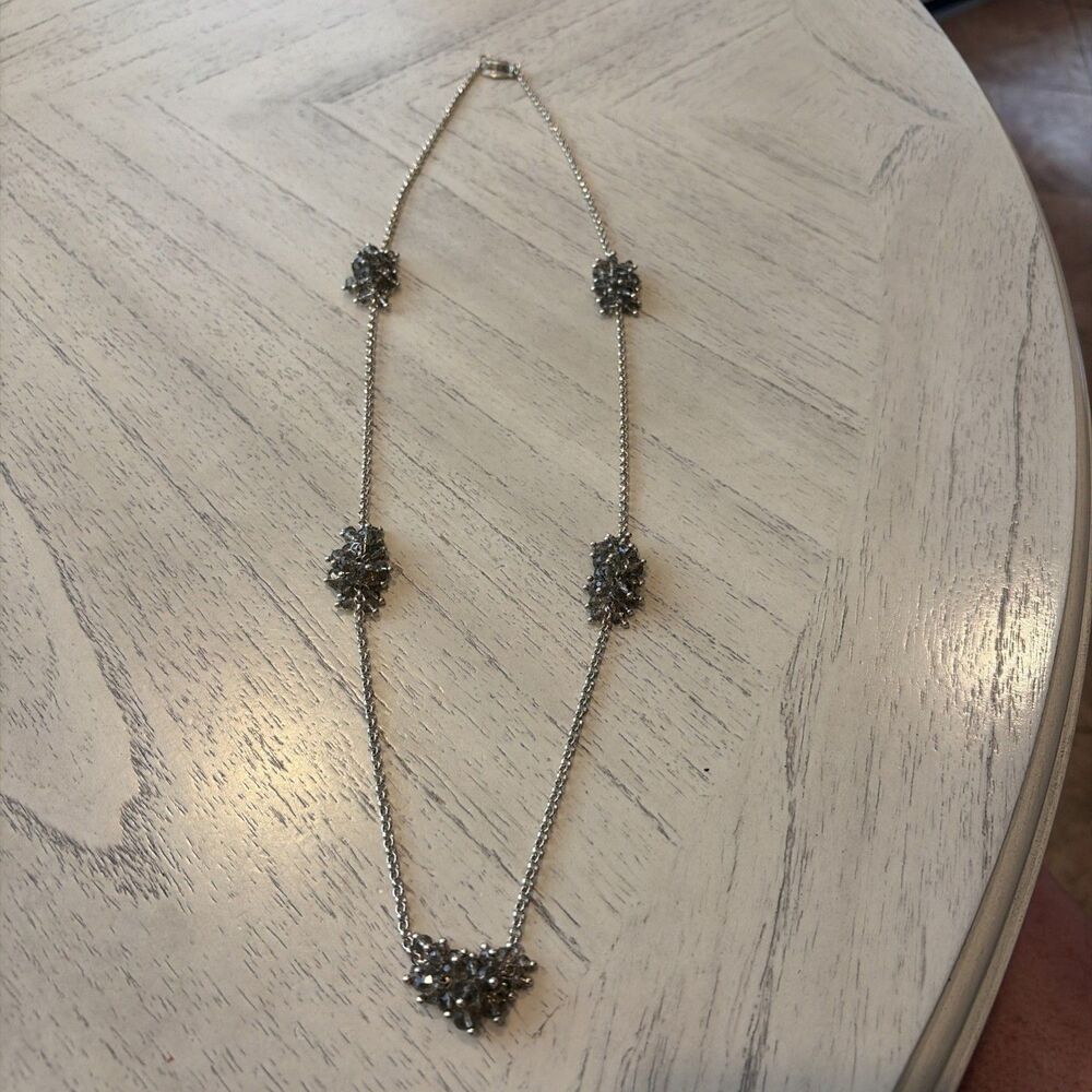 Ann Taylor silver toned crystal statement necklace